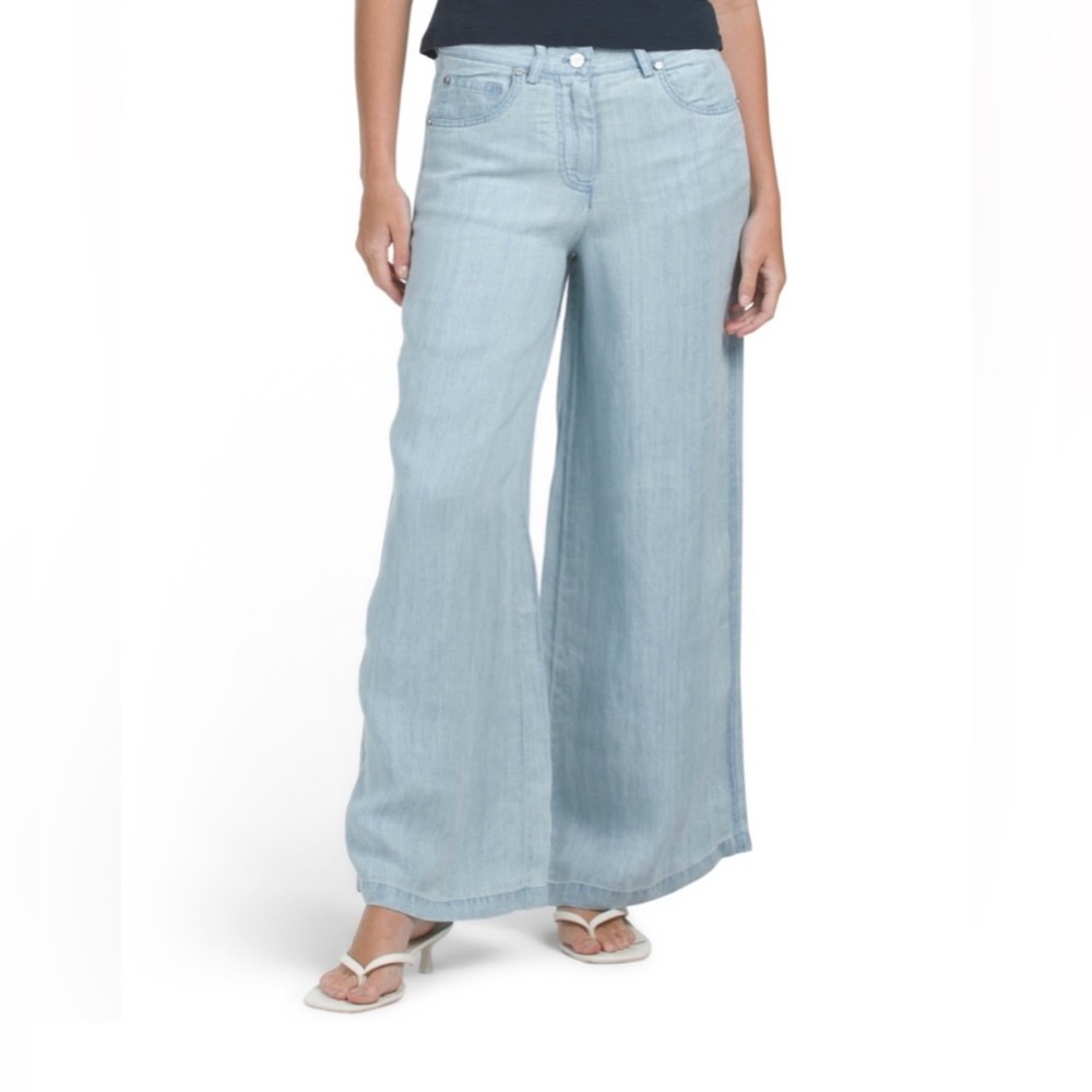 Magaschoni Women’s Denim Light Blue Wide Leg Flare Hemp Jeans Size 6